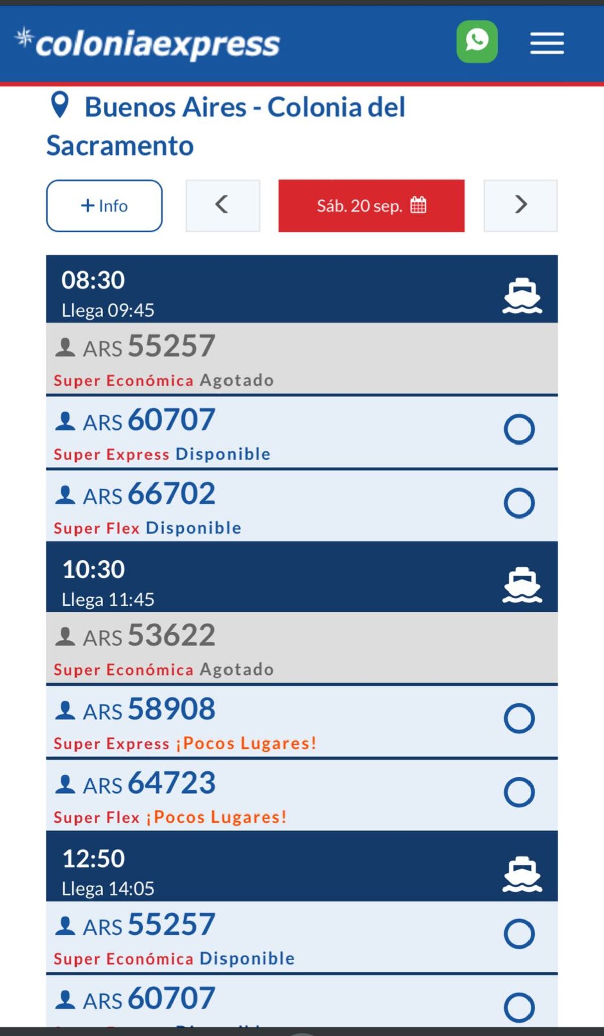 Los precios de Colonia Express para ir a Uruguay desde Buenos Aires.