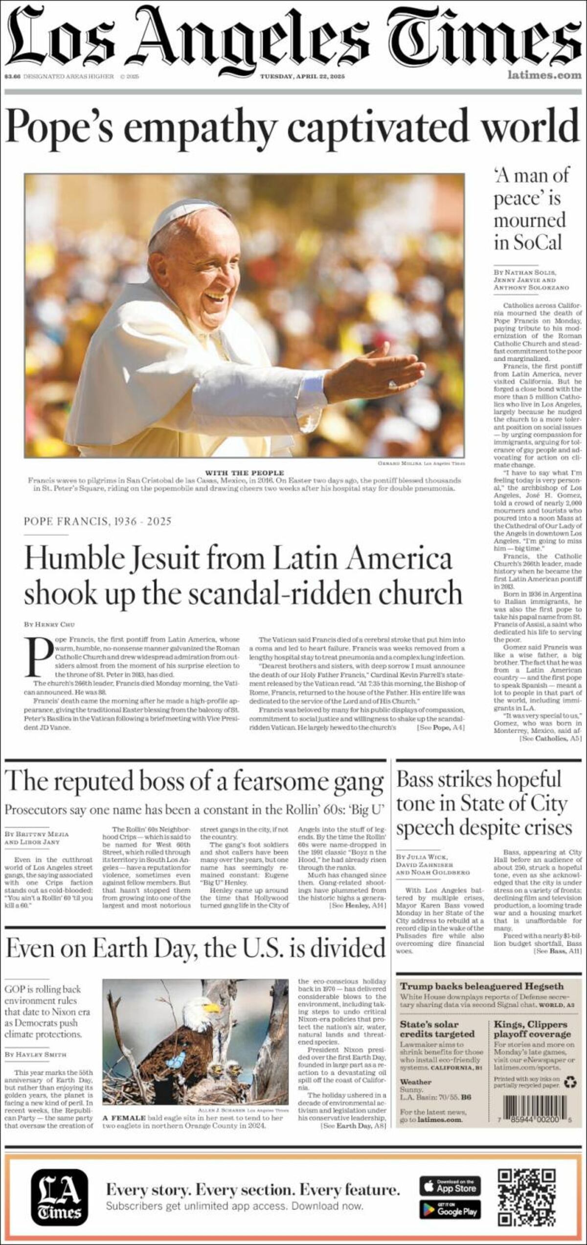 Las tapas de los diarios de Argentina y el mundo por la muerte del papa Francisco.