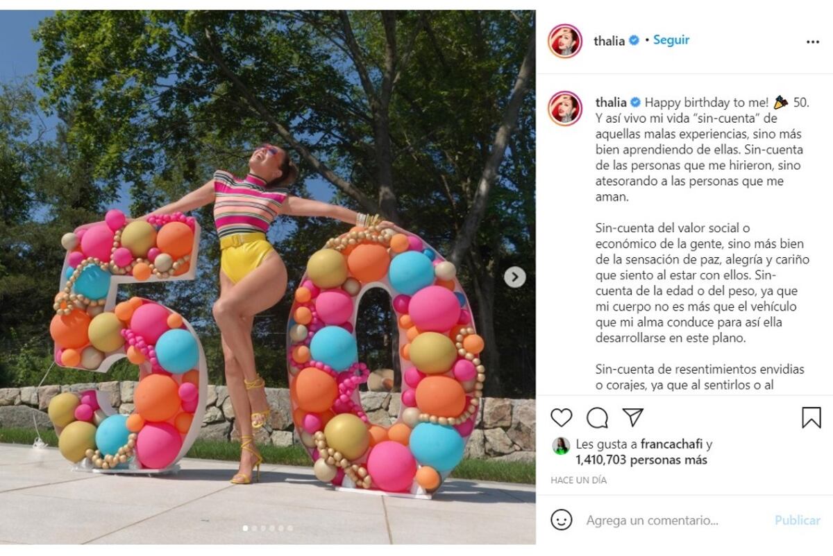 El posteo de Thalía en su perfil de Instagram.