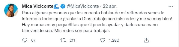 Twitter de Mica Viciconte