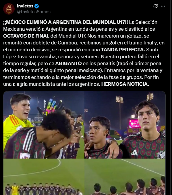 La reacción de México tras eliminar a la Argentina. (Captura)