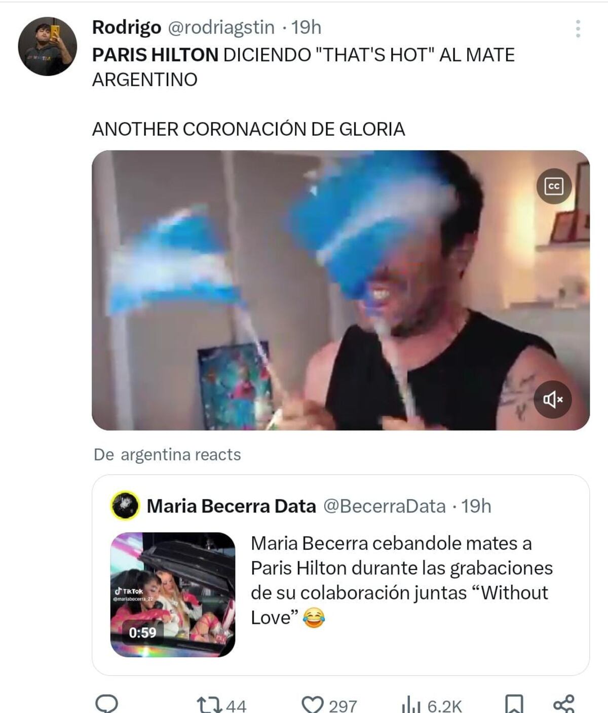 Los memes de María Becerra con Paris Hilton. (Captura)