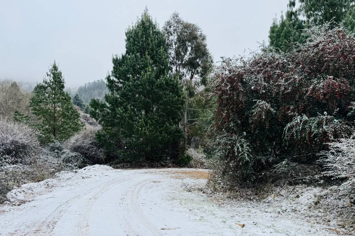 Nieve en La Cumbrecita, este domingo 29 de junio. (La Voz)