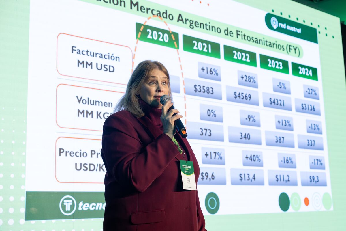 PRESENTACIÓN. Mirta López, directora de Estrategia Comercial y Marketing de Tecnomyl, en la presentación del nuevo herbicida. (Gentileza Tecnomyl)