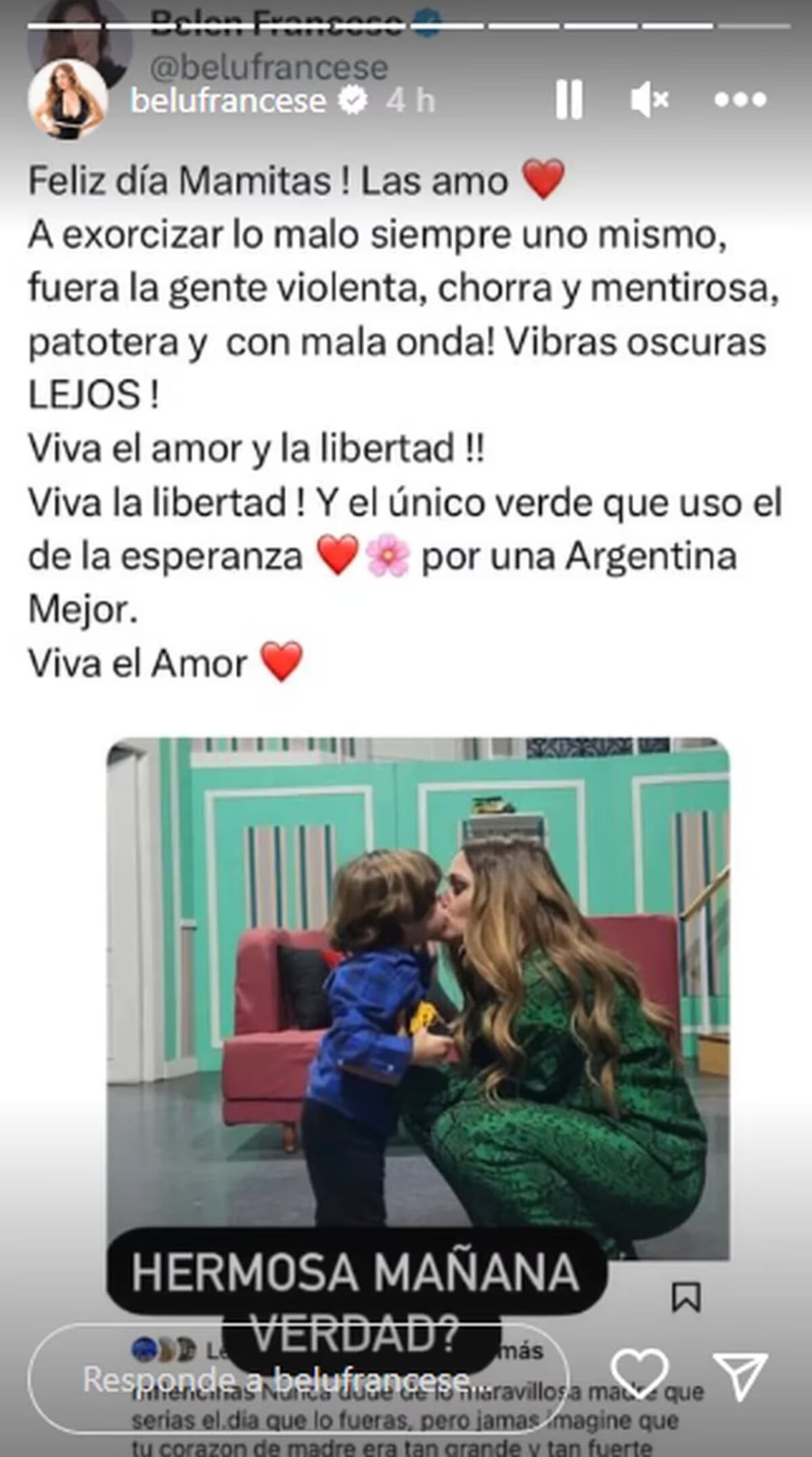 Belén Francese y un palito para Andrea Rincón. (Captura Instagram Belén Francese)