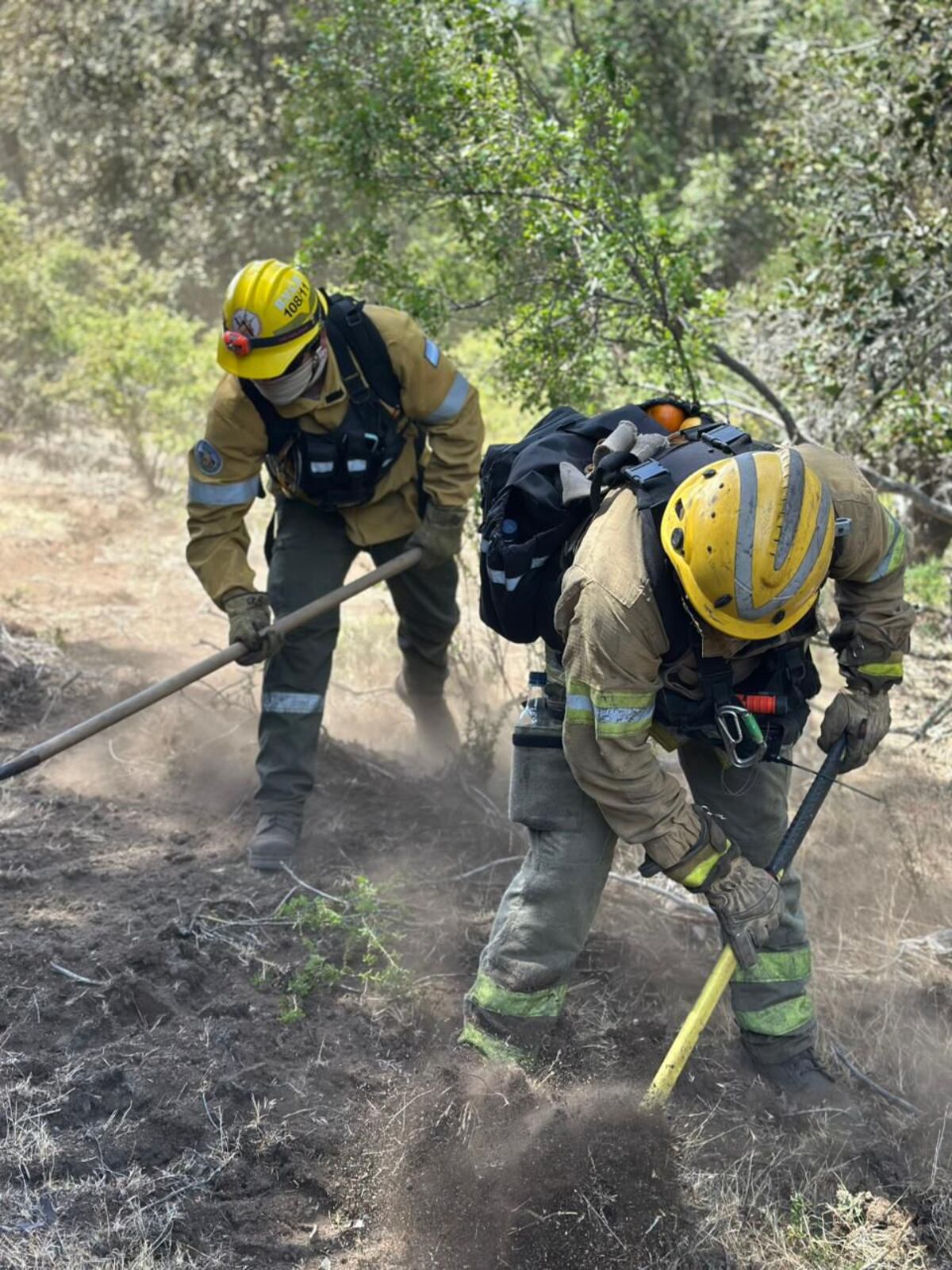 Bomberos realizan fajas de cortafuego para contención. (Plan Manejo del Fuego)