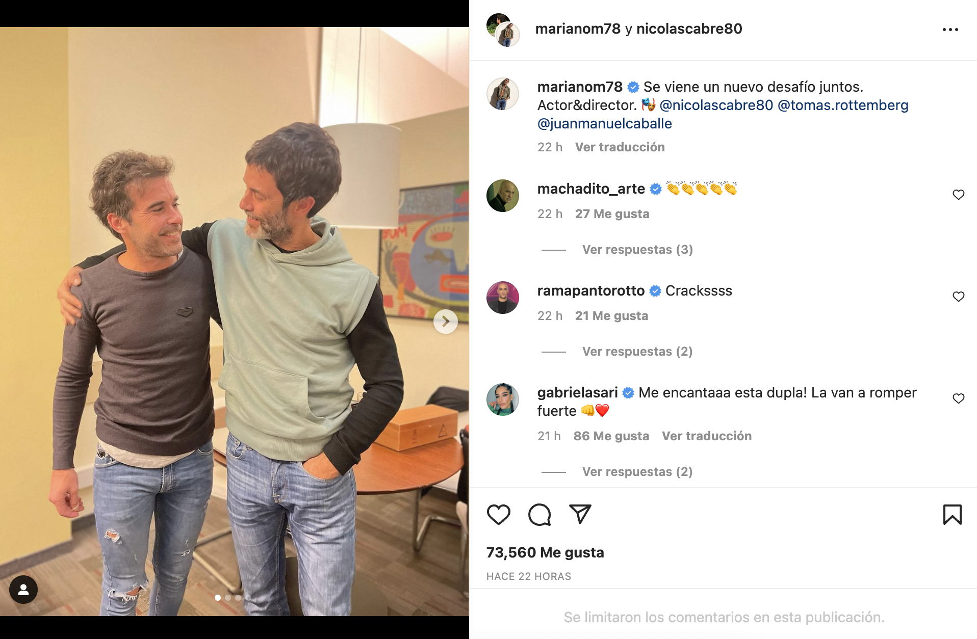 El anuncio que realizó Nicolás Cabré sobre su próximo proyecto junto a Mariano Martínez.