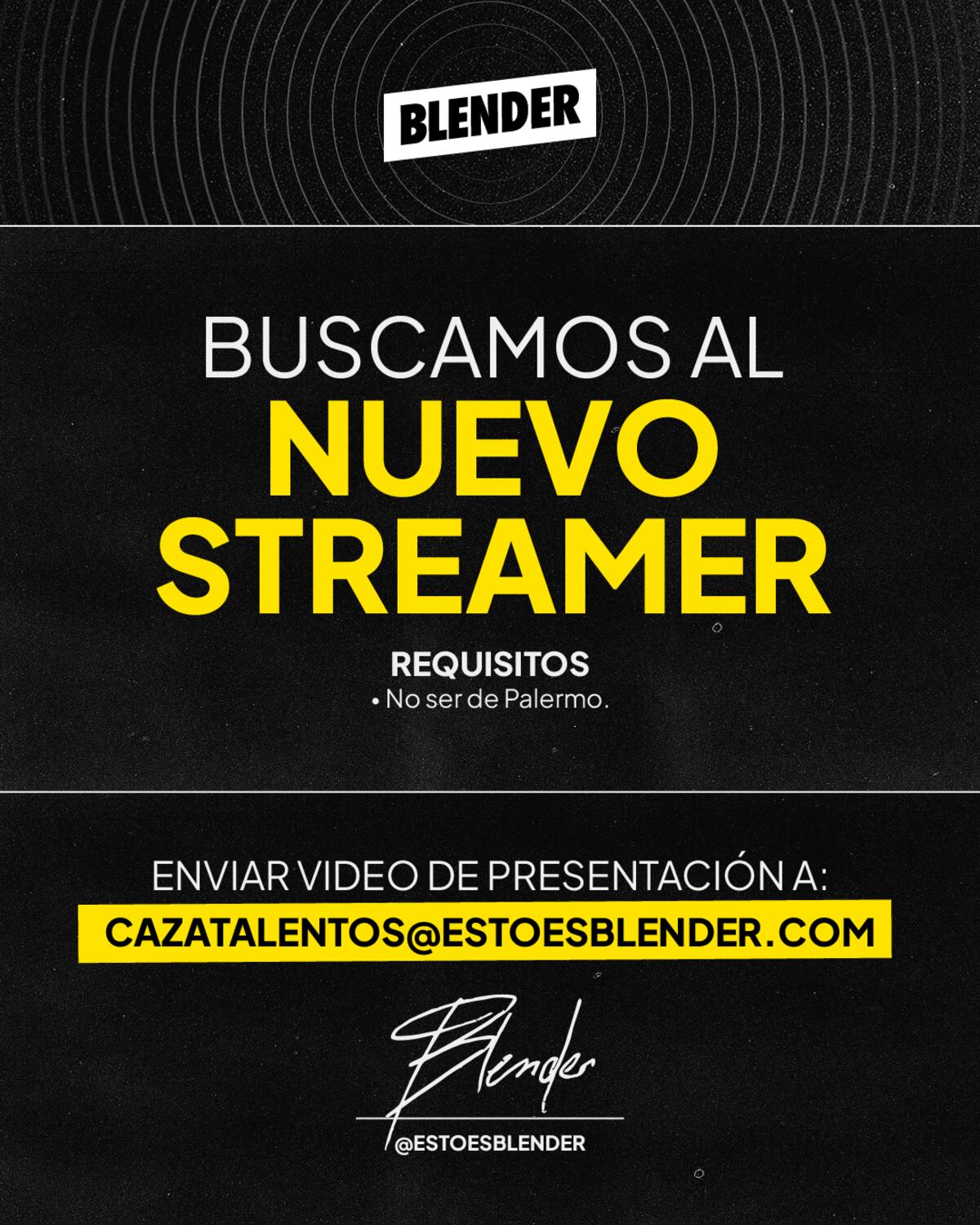 Blender, cazatalentos: la convocatoria viral que prohíbe gente de Palermo y critica la burbuja del stream (Instagram de Blender)