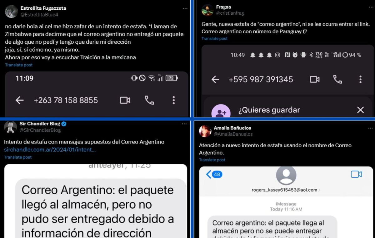 Alerta de estafa: se hacen pasar por Correo Argentino por SMS para robar datos. (Captura X)