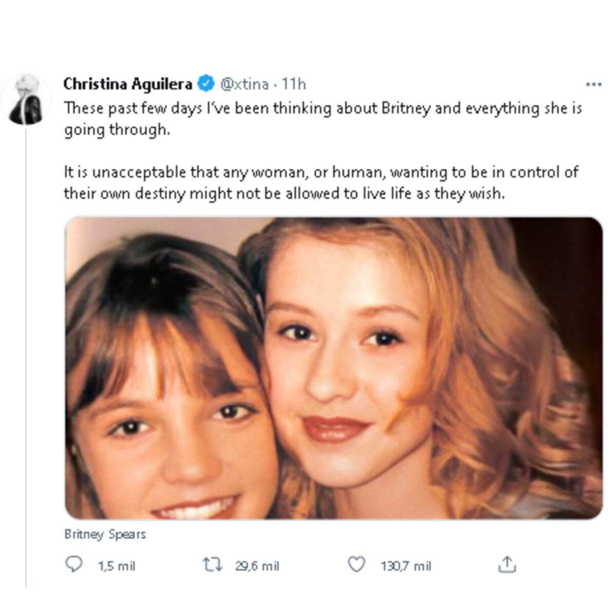 Christina Aguilera apoyó a Britney Spears. (Twitter)