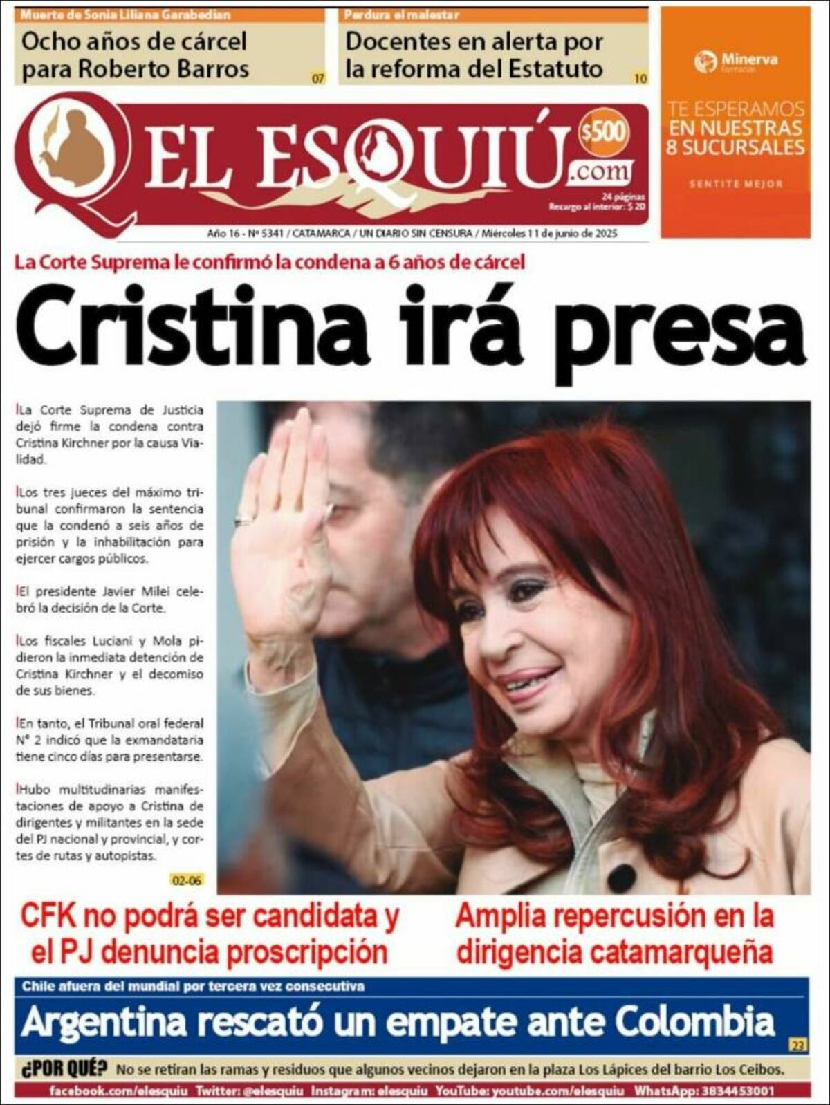 Las tapas de los diarios de Argentina sobre la condena a Cristina Kirchner.