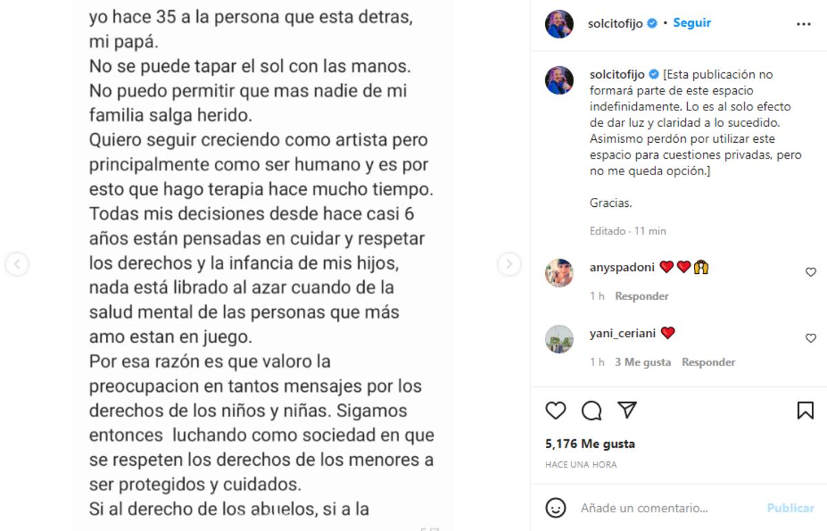 Fuertes declaraciones de Sol Fijo. (Instagram @solcitofijo)