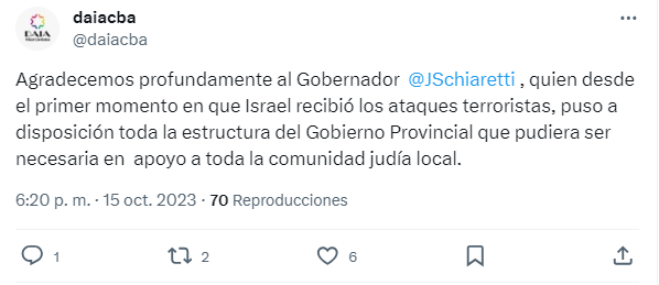 Comunicado de Daia Córdoba en Twitter