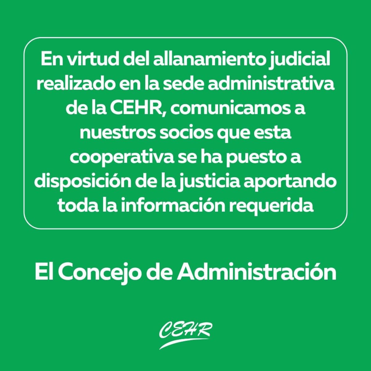 Huinca Renancó. El comunicado que sacó la cooperativa tras el allanamiento.