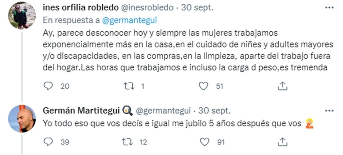 Germán Martitegui generó polémica en Twitter al preguntarse porqué las mujeres se jubilan antes que los hombres