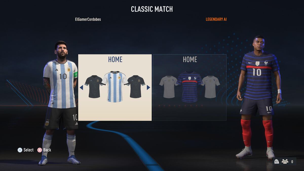 Capturas de imagen de la representación de los jugadores del seleccionado argentino en el videojuego Fifa 23.