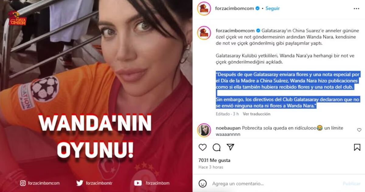 La desmentida oficial desde Turquía respecto al ramo de rosas que habría recibido Wanda Nara del Galatasaray. (Foto: Instagram)