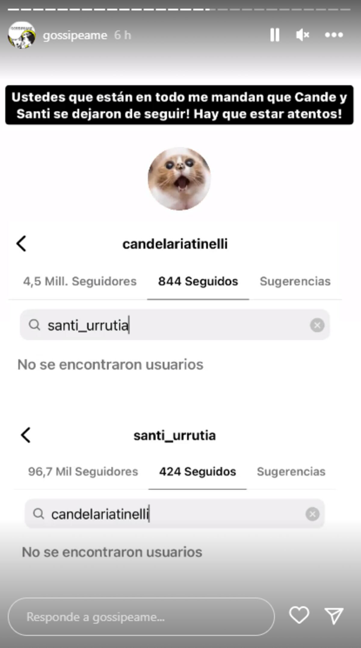 Cande Tinelli y Santiago Urrutia, ¿separados?. (Instagram Gossipeame)