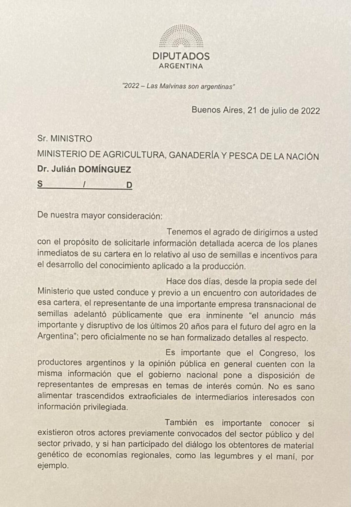Carta a Domínguez