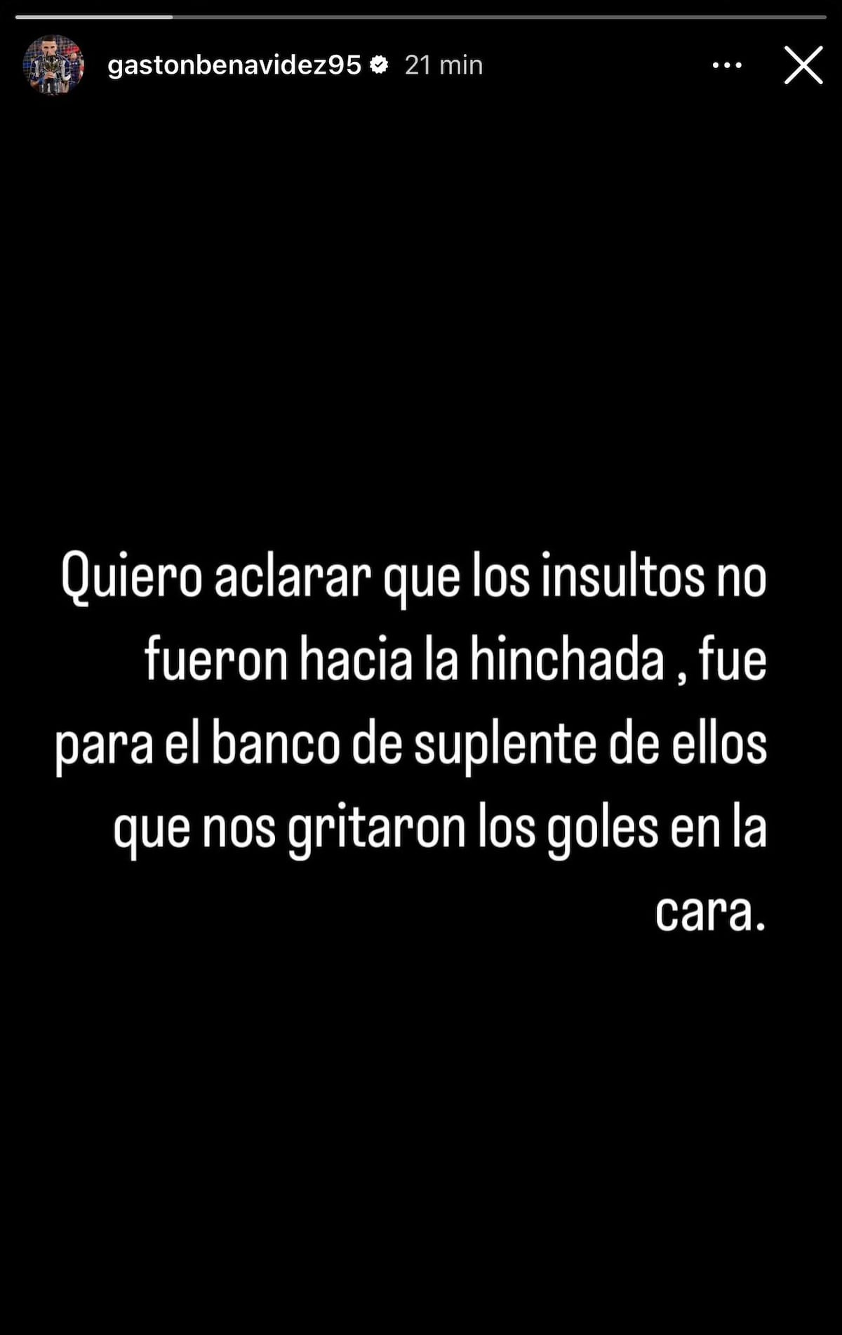 Gastón Benavídez en Instagram y la aclaratoria sobre los insultos en el 3-3 de Talleres a Armenio.
