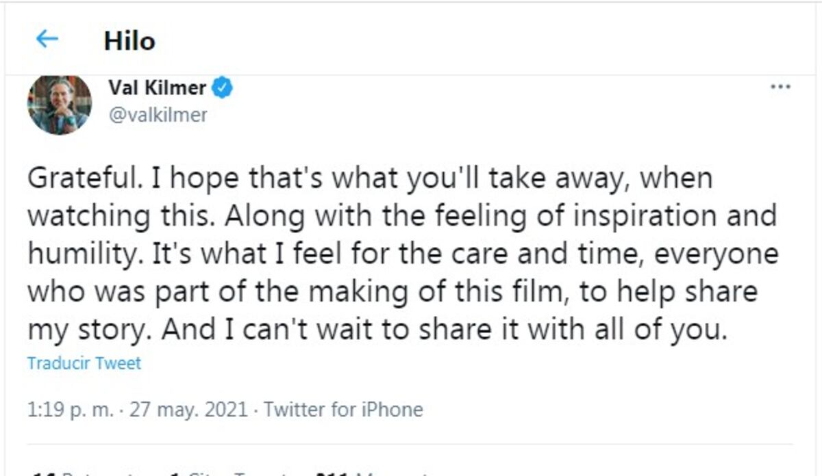 Val Kilmer ofrece detalles sobre el documental sobre su vida. (Twitter)