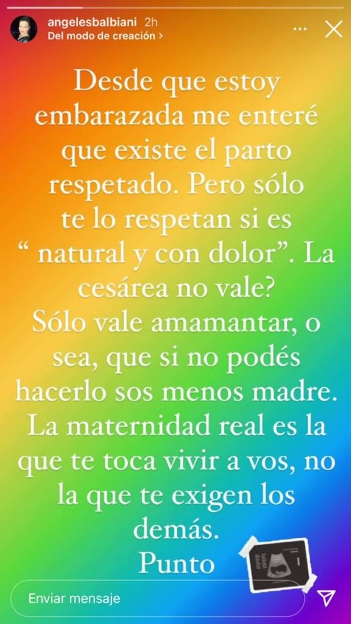 El posteo de Ángeles Balbiani sobre el parto respetado