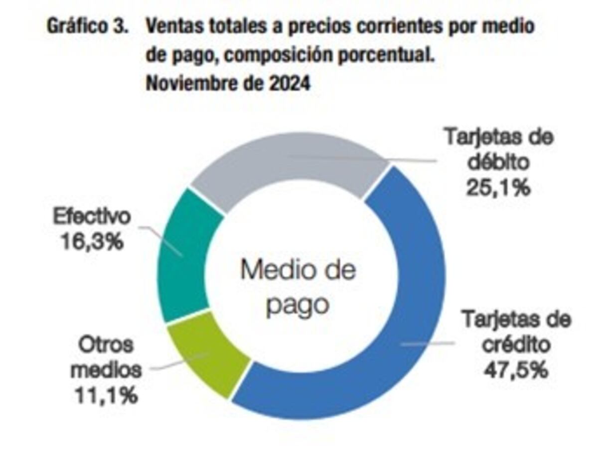 Medios de pago de compras en supermercados, noviembre de 2025. (Indec)
