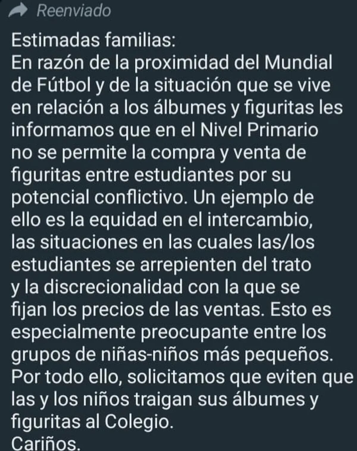 El comunicado difundido por el colegio salteño.