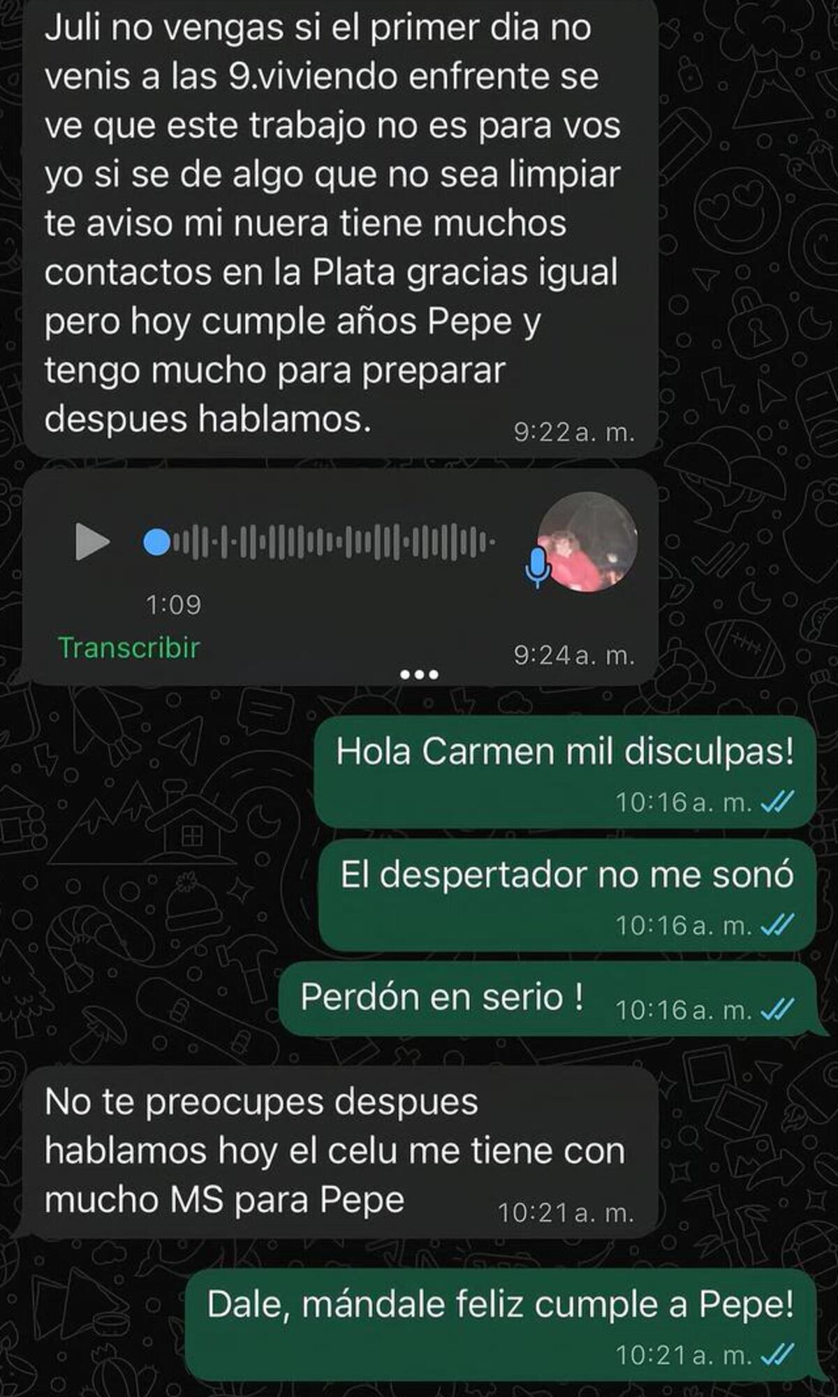 La conversación con su jefa.