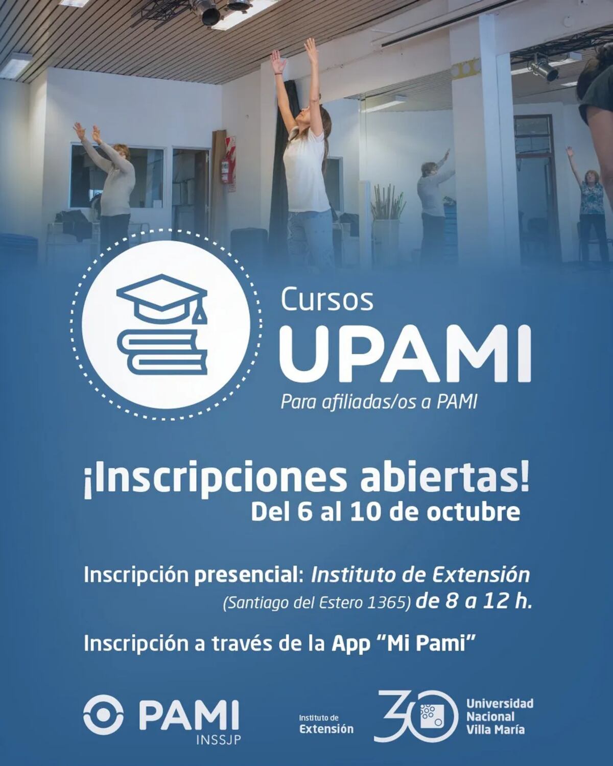 La inscripción puede ser de manera presencial en el Instituto de Extensión de 8 a 12 h en la calle Santiago del Estero 1365, o a través de la app Mi Pami.