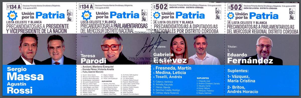 Elecciones Paso 2023 en Córdoba: boleta de Sergio Massa, Unión por la Patria