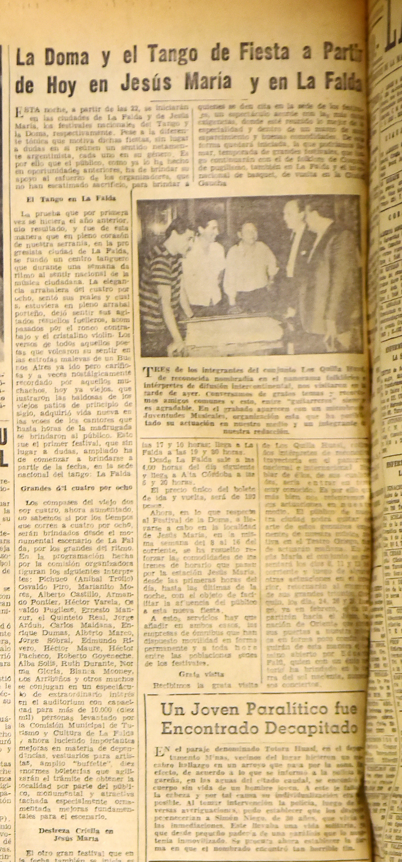 Expectativa por el inicio del Festival de Jesús María y del Festival de Tango de La Falda, el 8 de enero de 1966. (Archivo La Voz).