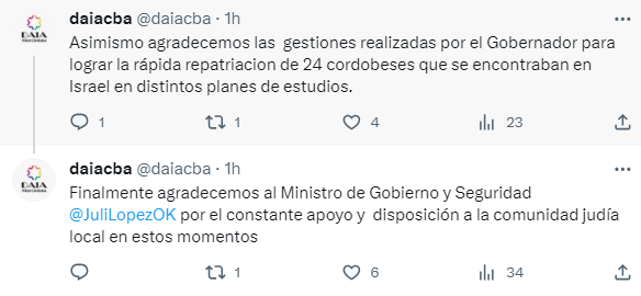 Comunicado de Daia Córdoba en Twitter