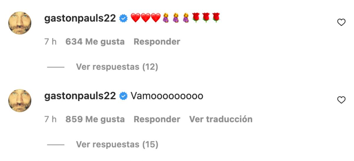 El mensaje de Gastón Pauls en la publicación de Agustina Cherri donde anuncia su cuarto embarazo.