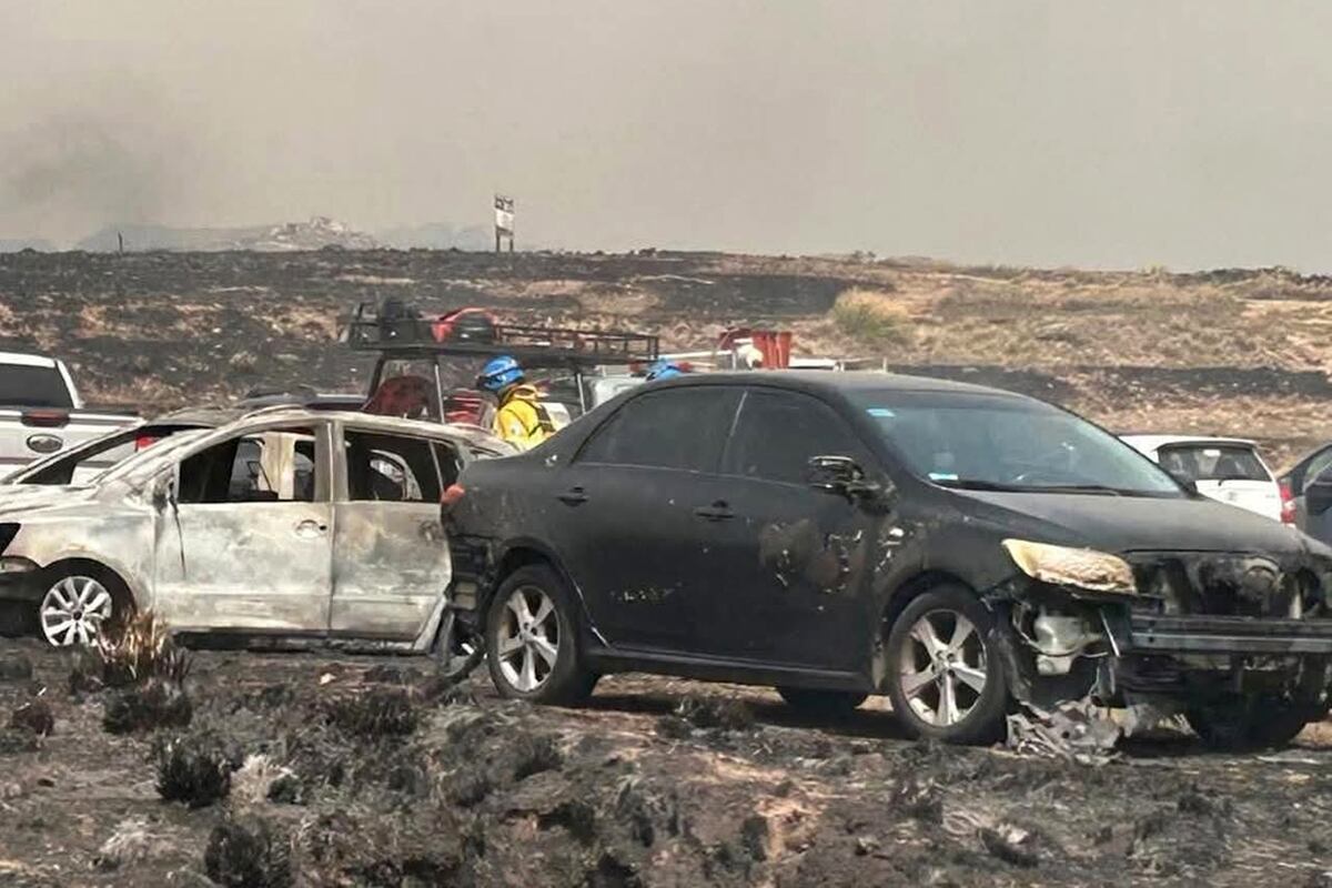 Córdoba. El foco en el Parque Nacional Quebrada del Condorito alcanzó a 14 autos estacionados. (Gentileza)