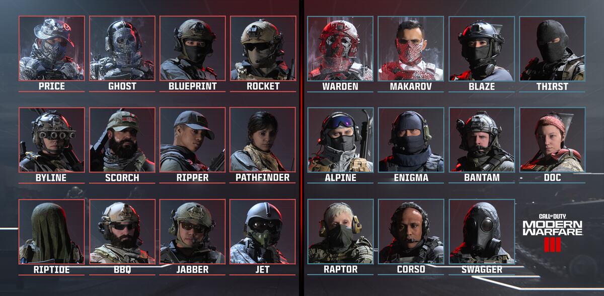 Los operadores de Call of Duty Modern Warfare III, el nuevo videojuego de acción. (Prensa Activision)
