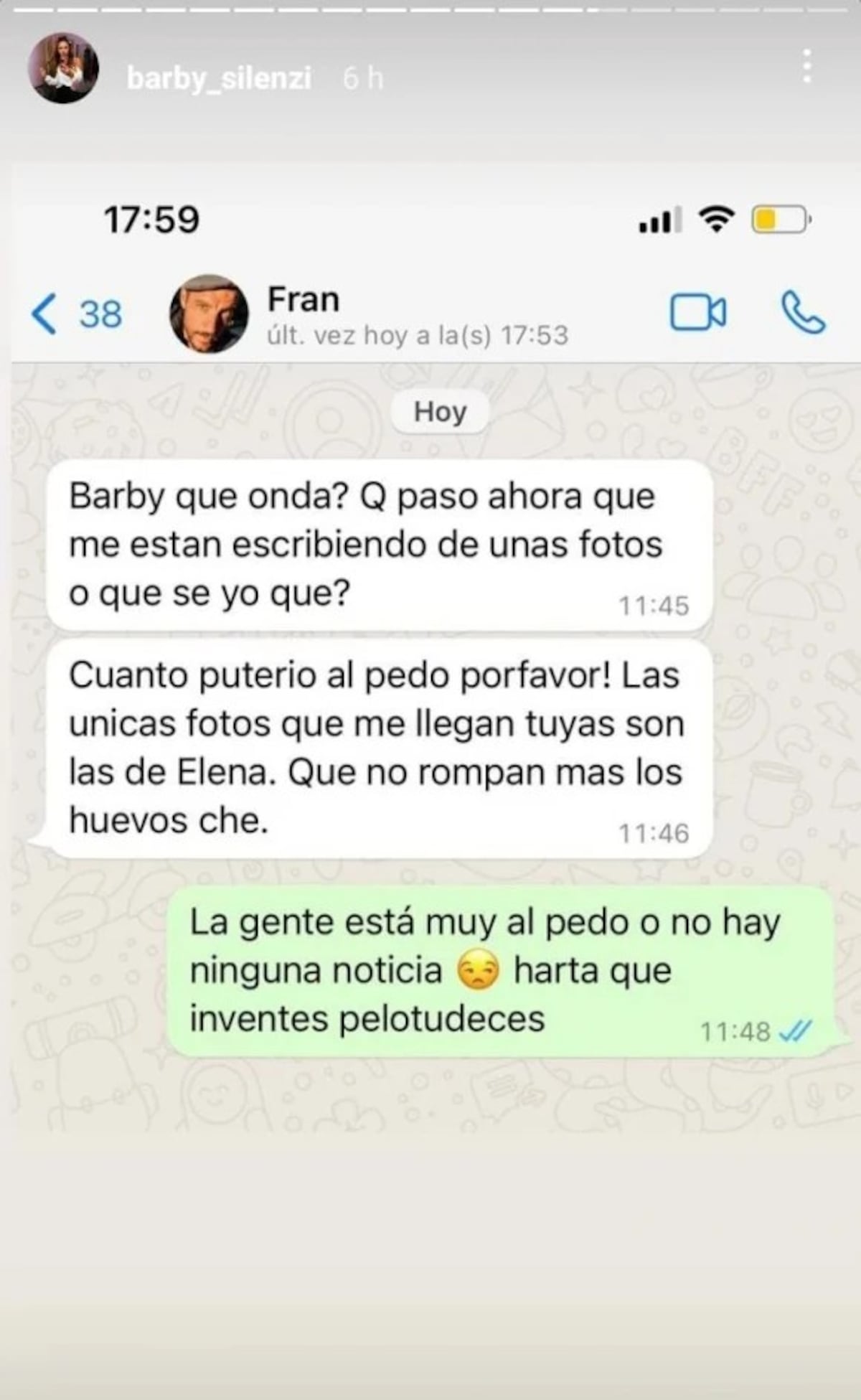 Barby Silenzi mostró el chat con Delgado (Captura de pantalla).