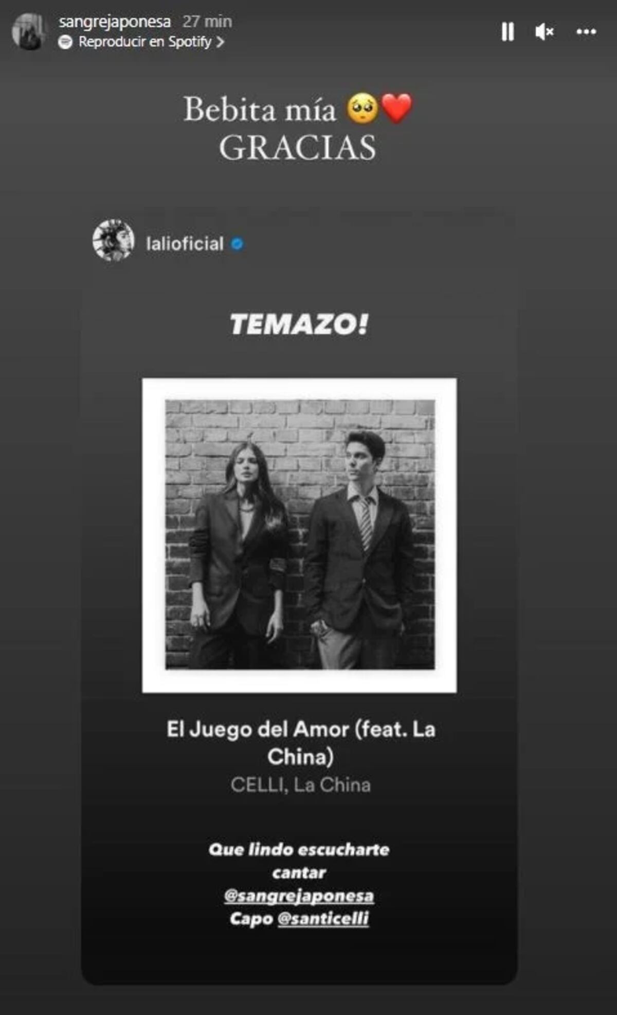 El tierno ida y vuelta en Instagram entre Lali Espósito y La China Suárez.