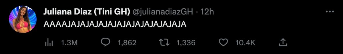 Los tuits de Juliana en reacción a la eliminación de Thiago Medina de la casa de "Gran Hermano".