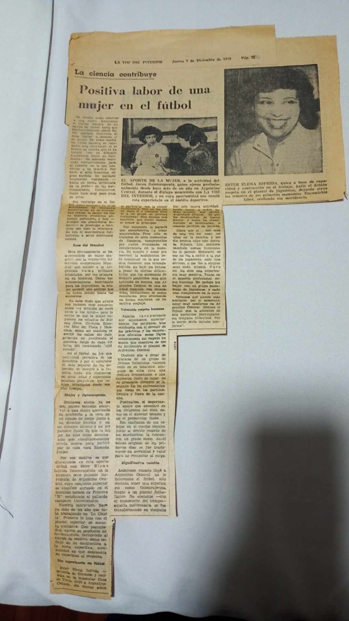 Pionera. En 1977, Argentino Central incorporó a Ester Iofrida a su cuerpo técnico y sacudió un ambiente reservado a los hombres. (Archivo de Gustavo Farías)