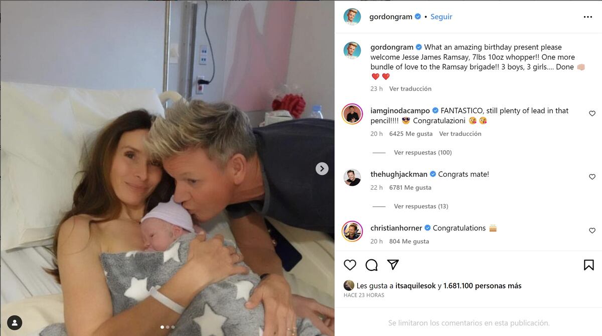 Gordon y “la Tana” Ramsay le dieron la bienvenida a su sexto hijo Jesse James (Captura de pantalla)
