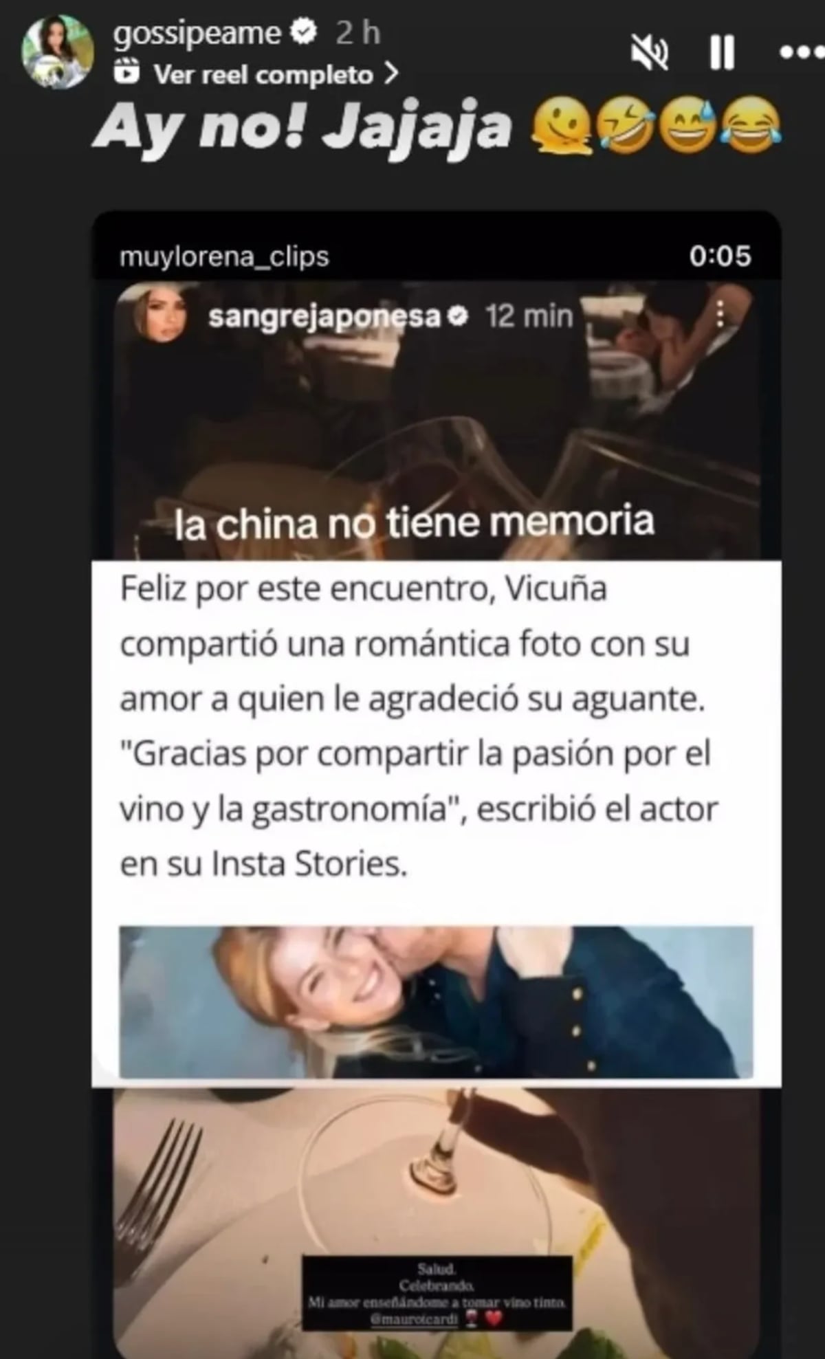 La respuesta de Pochi de Gossipeame a la historia que la China Suárez compartió en Instagram. (Foto: Captura de pantalla)