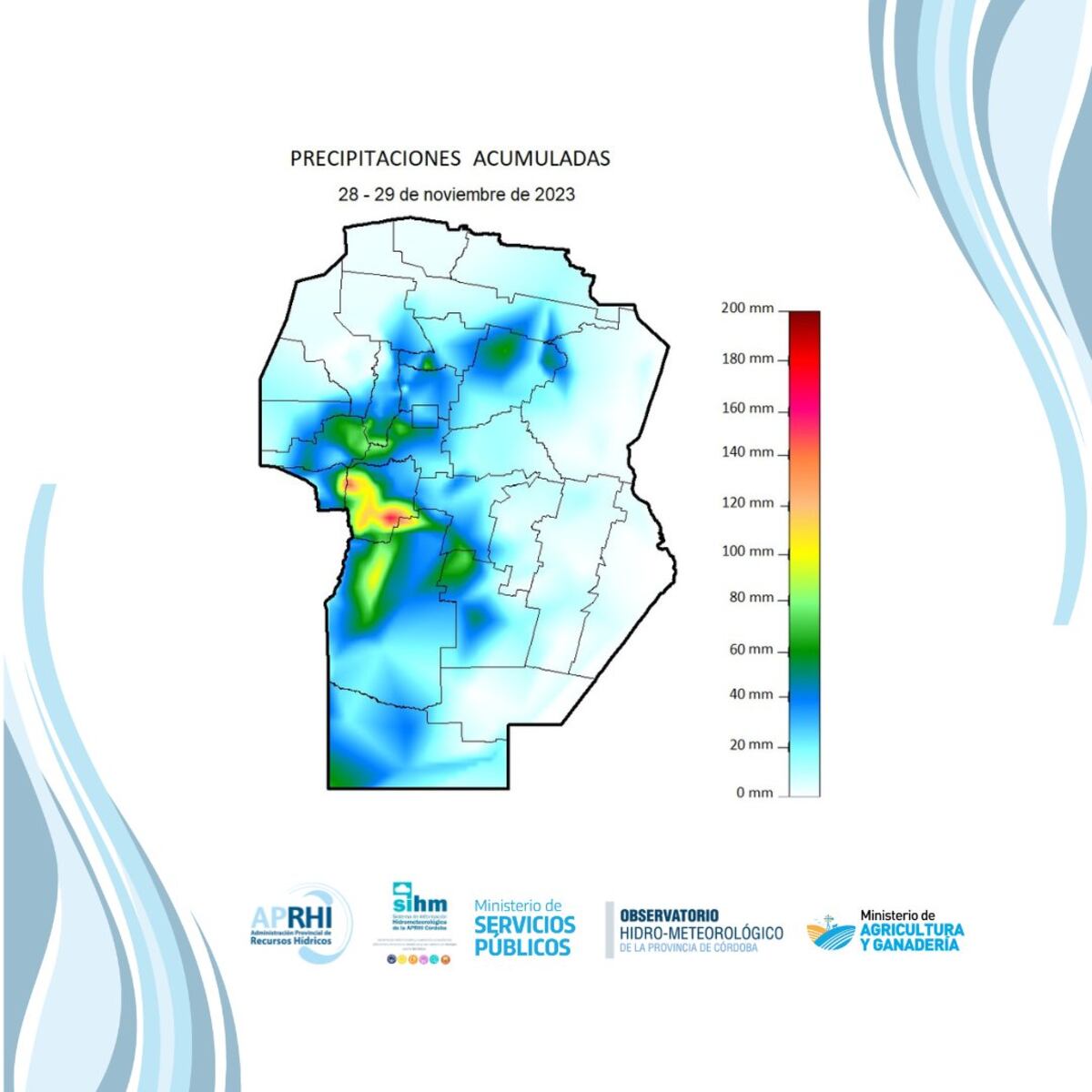 Registros de lluvias del 28 y 29 de noviembre. Fuente: Aprhi