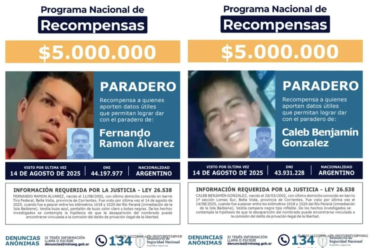 Dos primos perdidos en el Río Paraná desde agsoto. (Foto: gentileza)