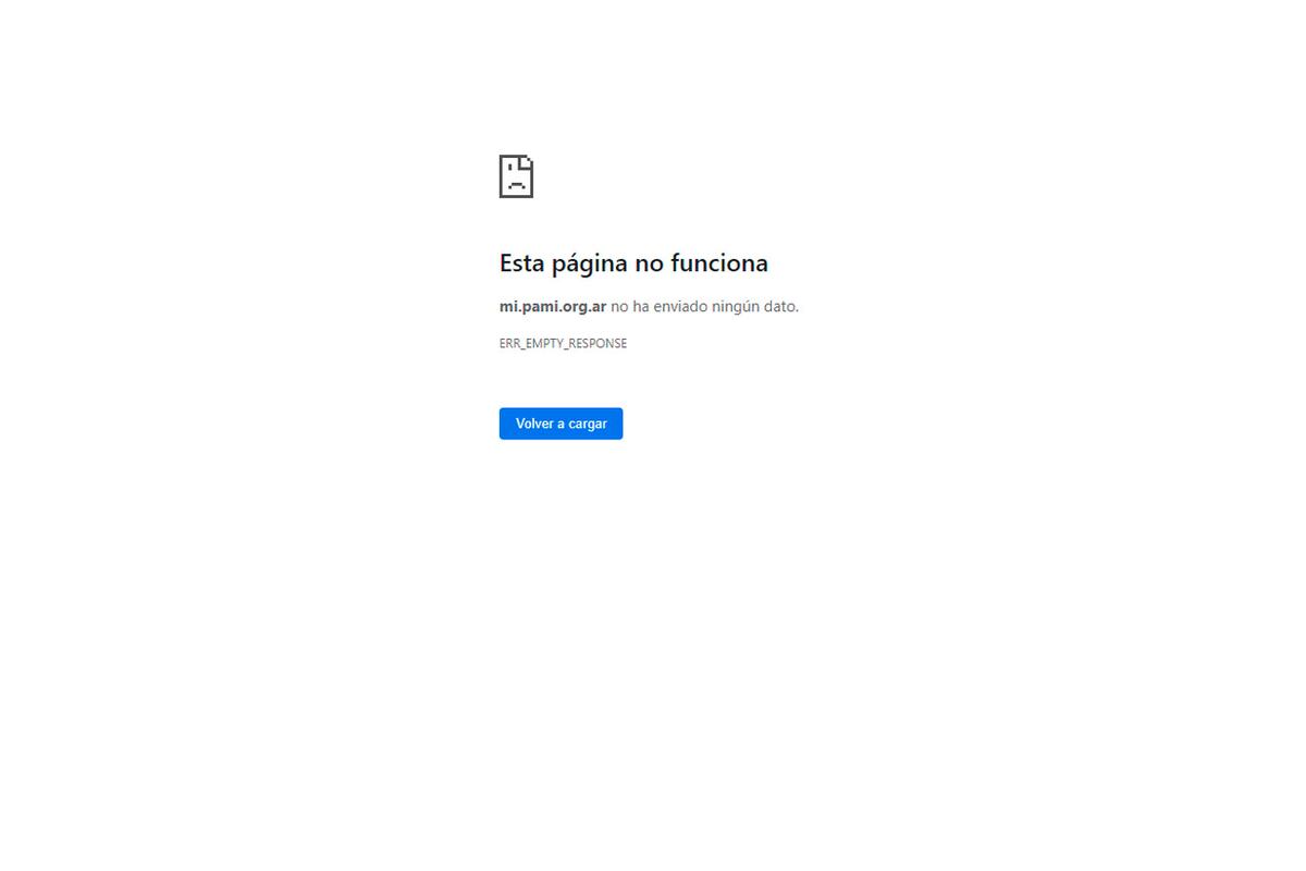 Lan página de PAMI estuvo caída gran parte del día. (Captura web)