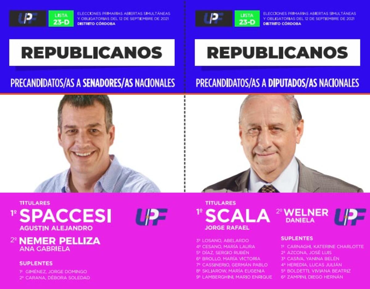 Boleta de Unión Popular Federal (Republicanos) de Agustín Spaccesi y Jorge Scala para las Paso 2021