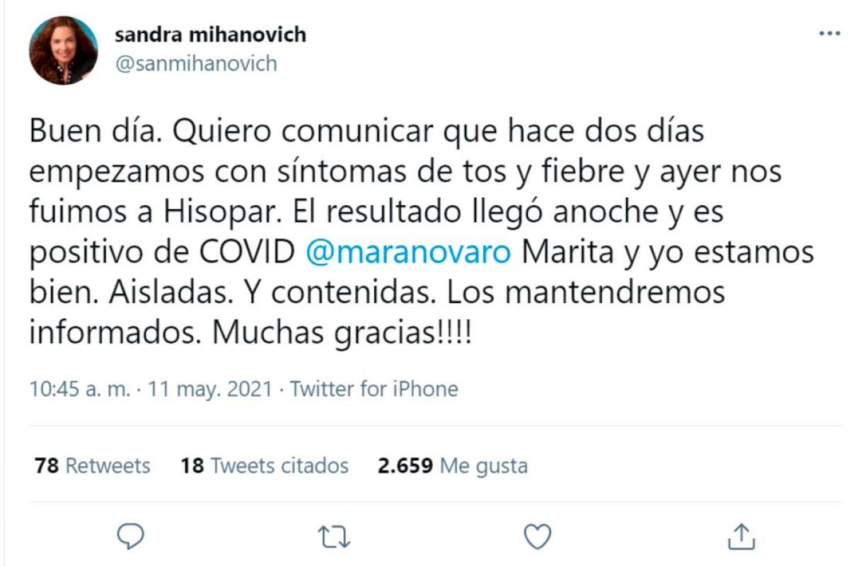(Twitter Sandra Mihanovich)