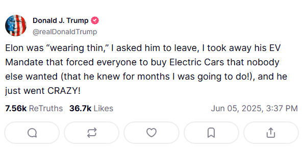 Posteo de Trump que trata de loco a Musk