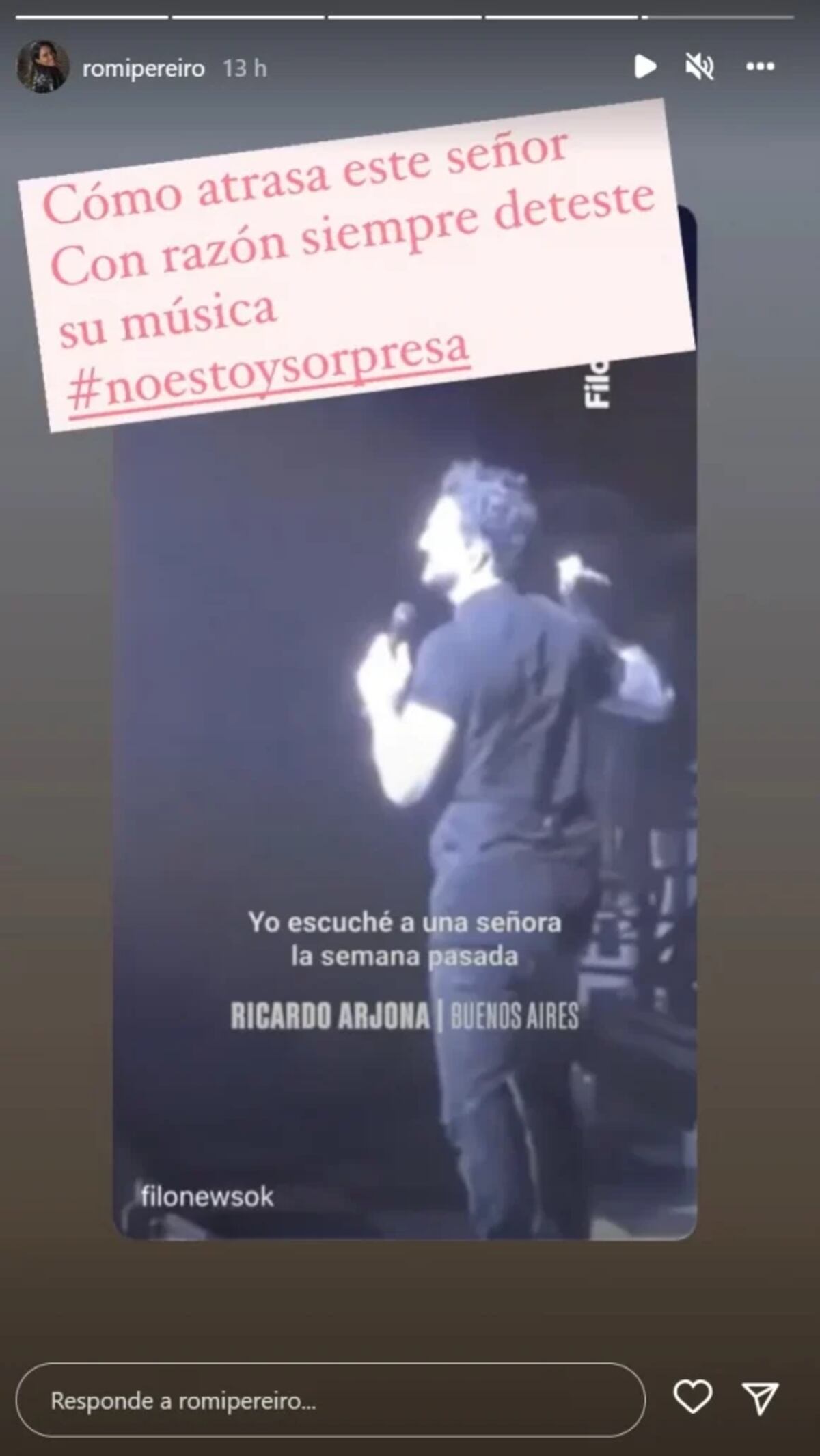 Romina Pereiro criticó en sus redes al cantante por sus dichos (Captura de pantalla).