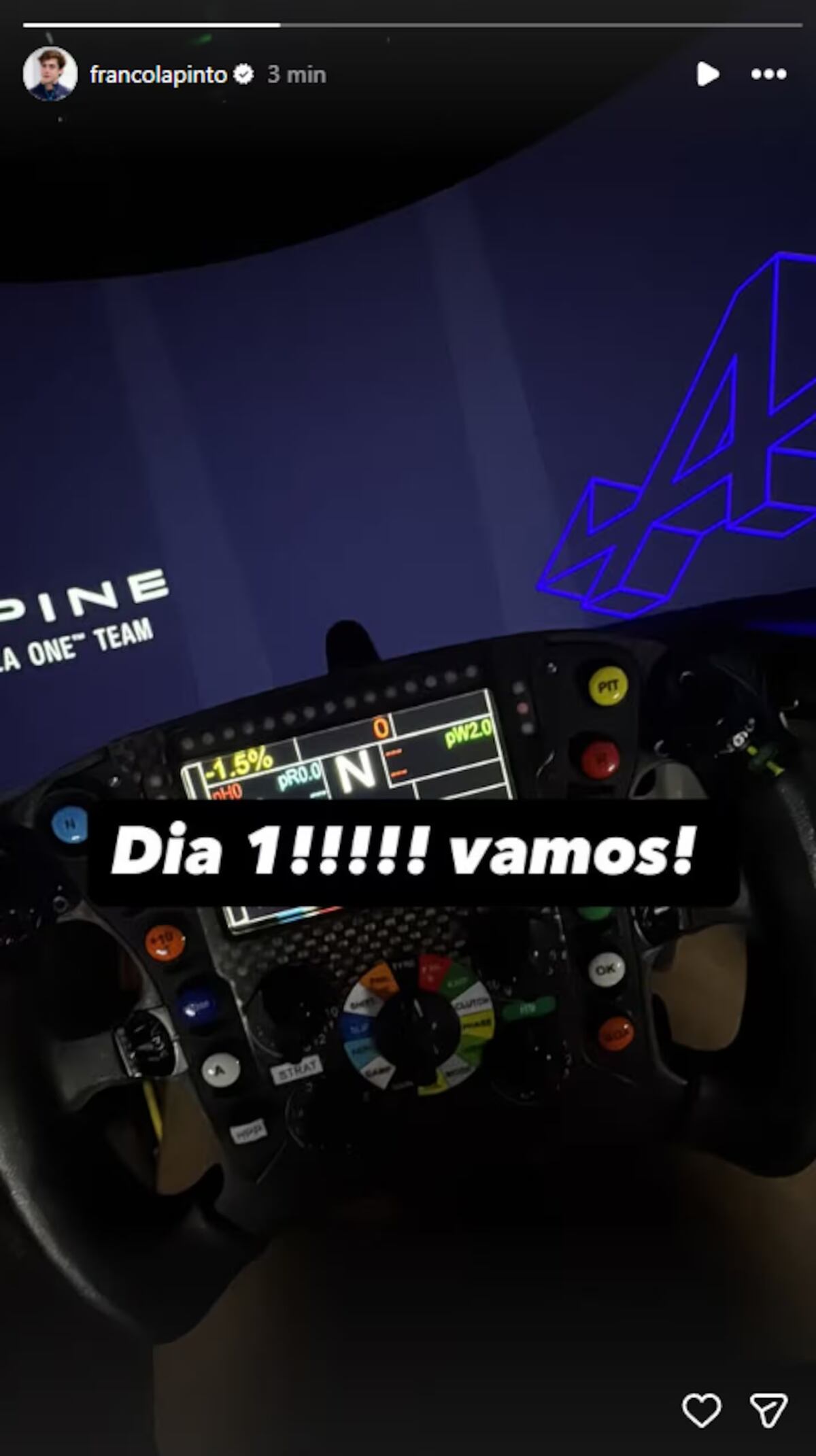 Franco Colapinto mostró su primer día del 2026 en Alpine. (Captura)